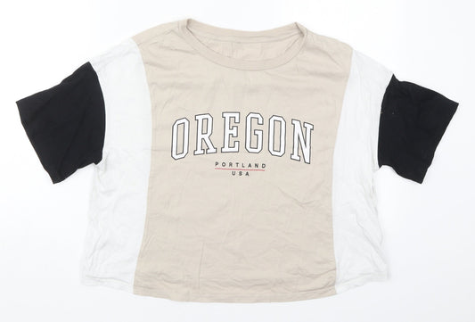 H&M Womens Beige Colourblock Cotton Cropped T-Shirt Size S Crew Neck - Oregon Portland