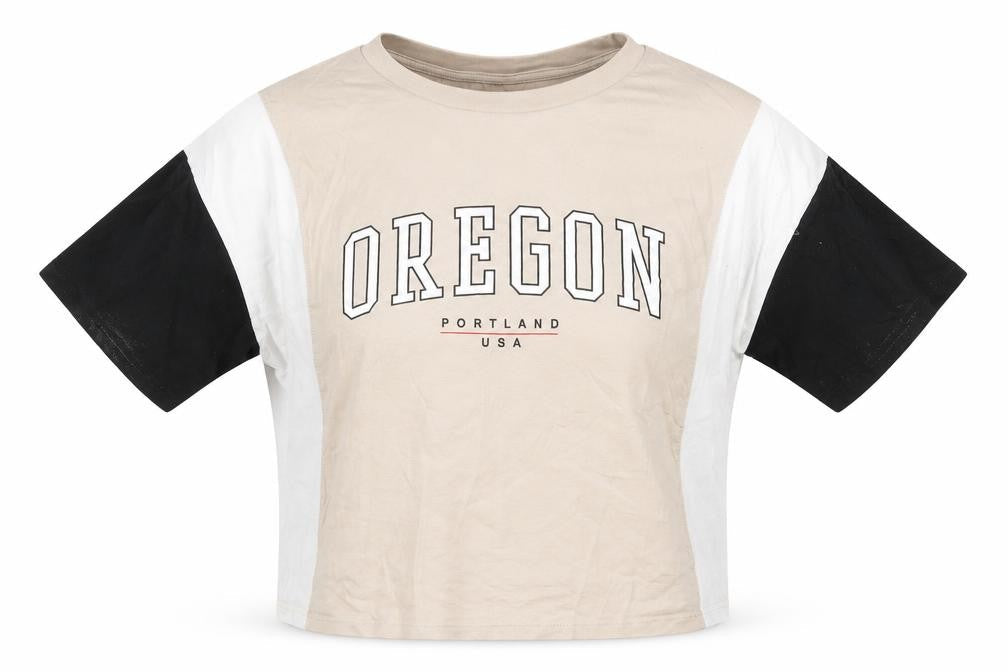 H&M Womens Beige Colourblock Cotton Cropped T-Shirt Size S Crew Neck - Oregon Portland