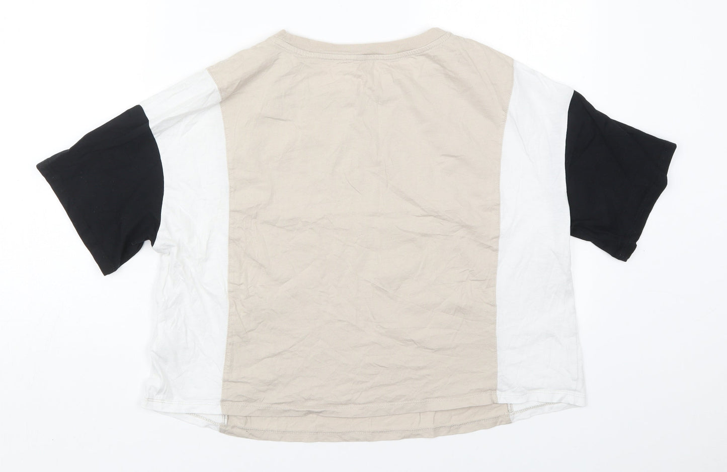 H&M Womens Beige Colourblock Cotton Cropped T-Shirt Size S Crew Neck - Oregon Portland