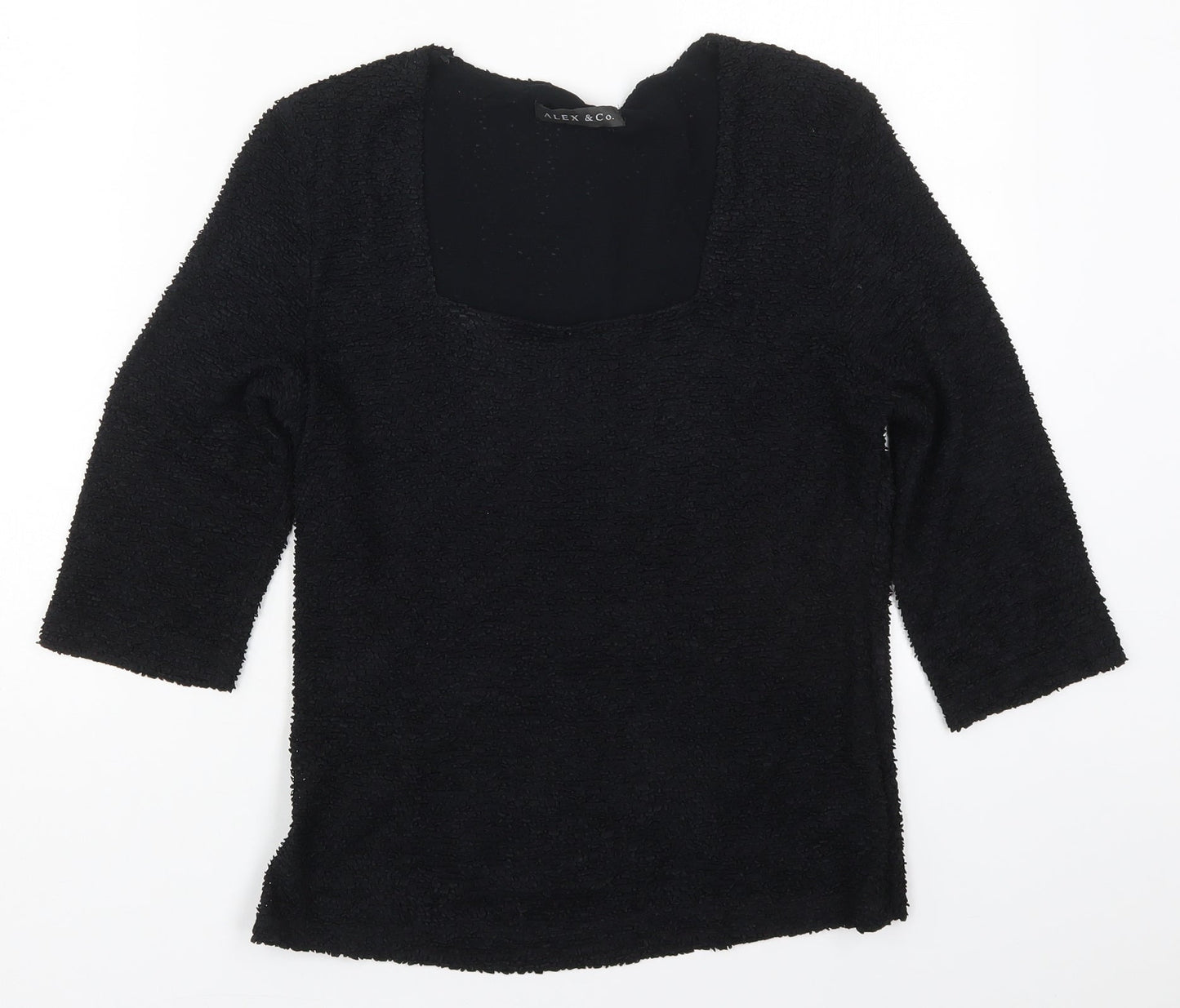 Alex & Co Womens Black  Acetate Basic T-Shirt Size 12 Square Neck