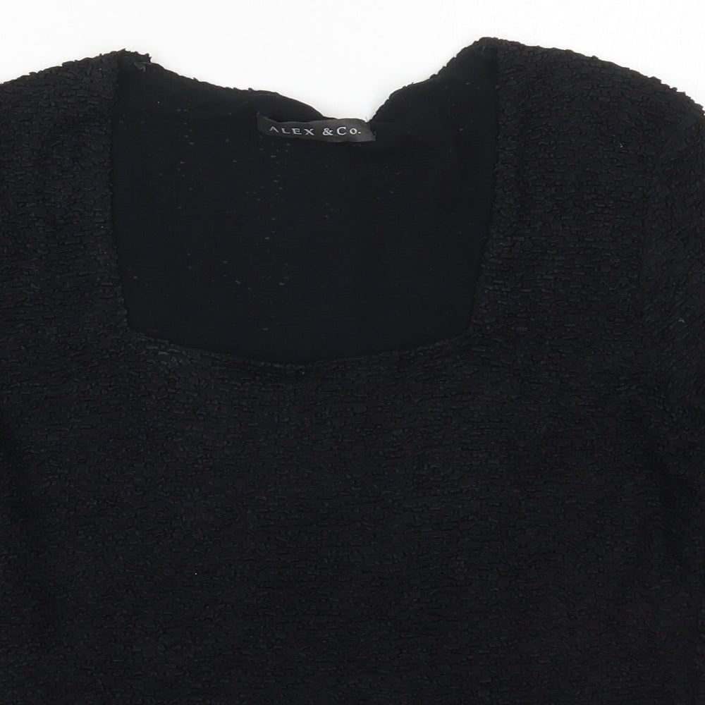 Alex & Co Womens Black  Acetate Basic T-Shirt Size 12 Square Neck