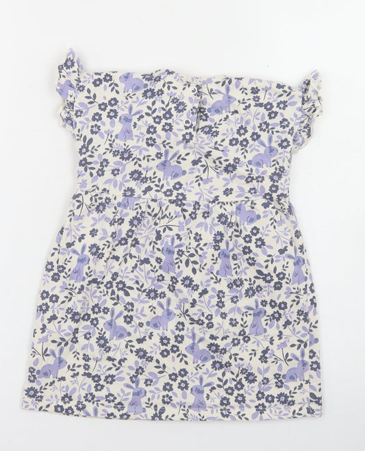 George Girls White Floral Cotton Skater Dress  Size 12-18 Months  Crew Neck Snap