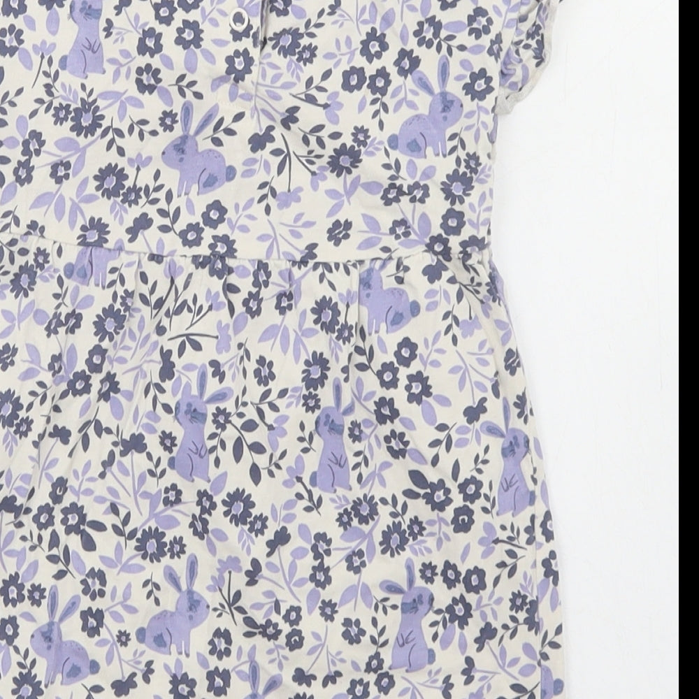 George Girls White Floral Cotton Skater Dress  Size 12-18 Months  Crew Neck Snap