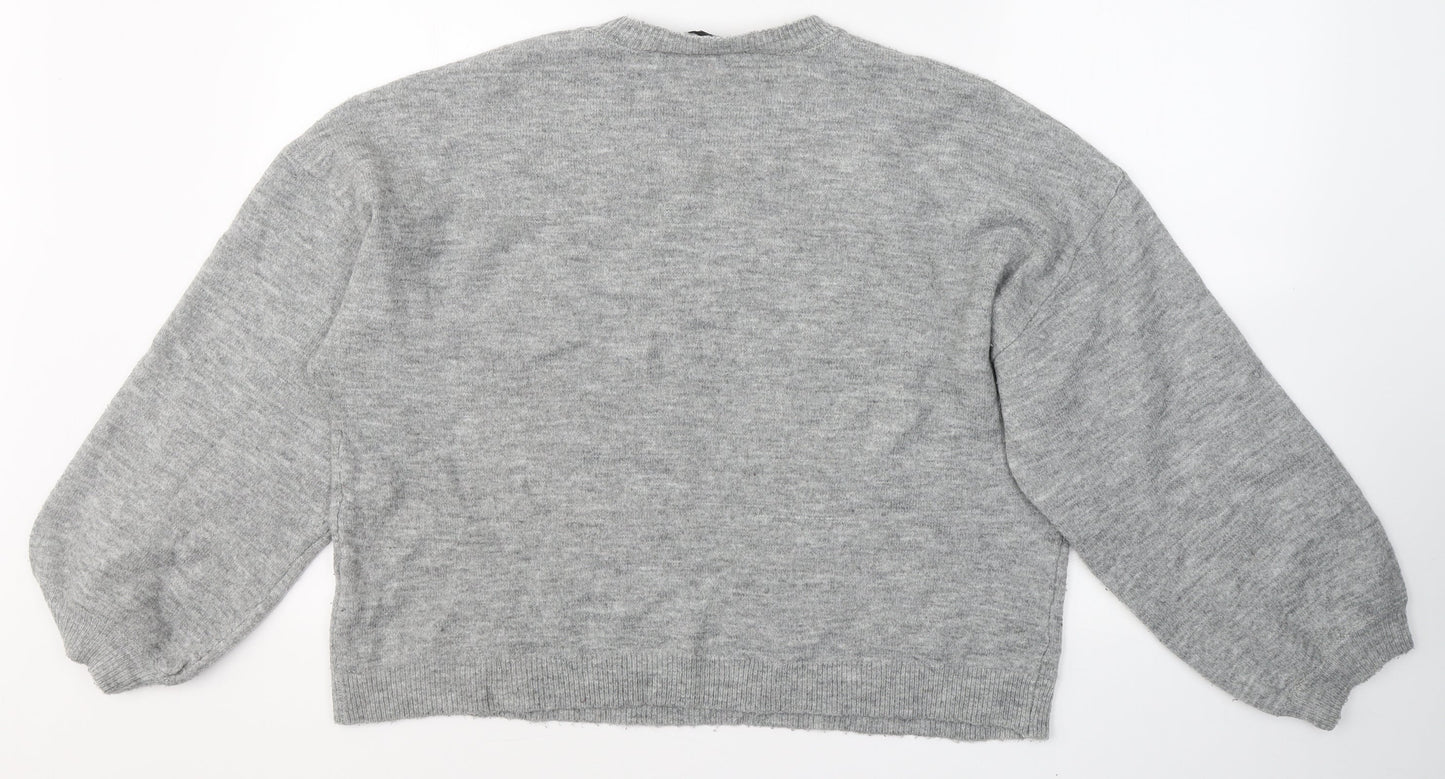 New Look Womens Grey  Acrylic Basic Blouse Size L Round Neck - jewl detail