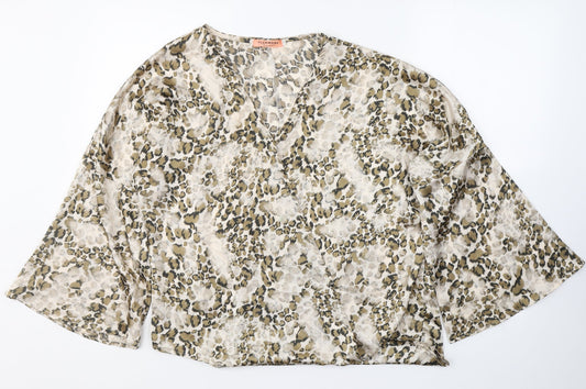 Flammode Womens Multicoloured Animal Print Polyester Basic Blouse Size M V-Neck