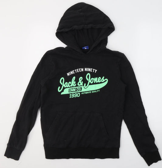 JACK & JONES Mens Black  Cotton Pullover Hoodie Size S   - 1990