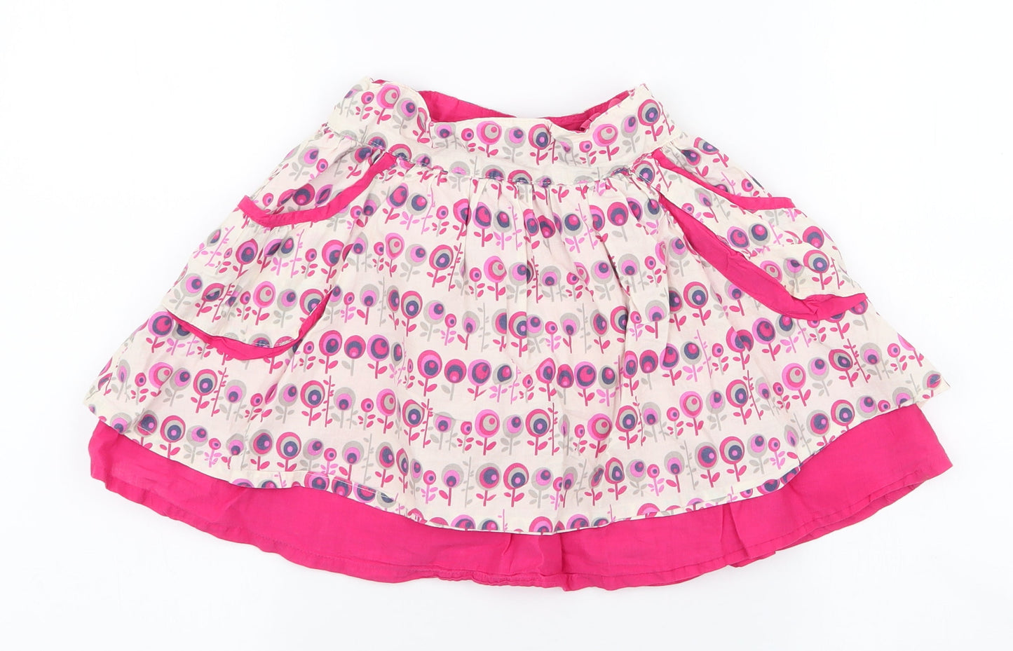 Vertbaudet Girls Ivory Floral 100% Cotton Skater Skirt Size 4 Years  Regular Zip