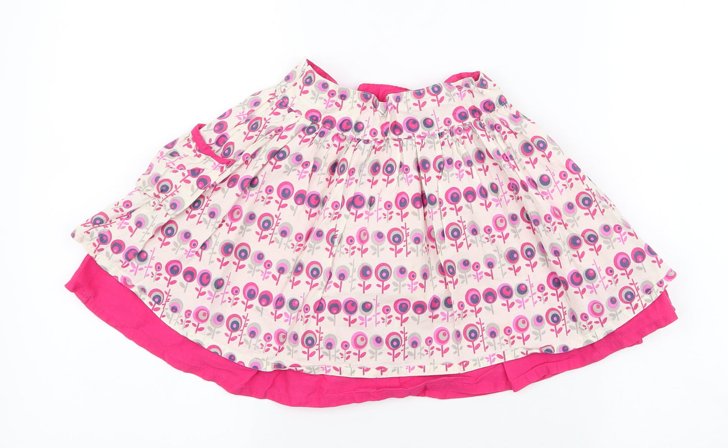 Vertbaudet Girls Ivory Floral 100% Cotton Skater Skirt Size 4 Years  Regular Zip
