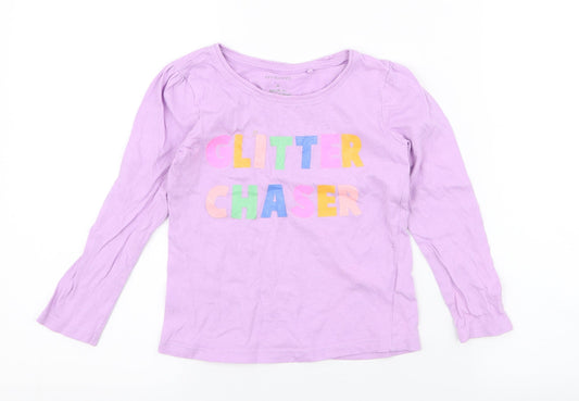 Favourites Girls Purple  Cotton Jersey T-Shirt Size 4 Years Round Neck Pullover - glitter chaser