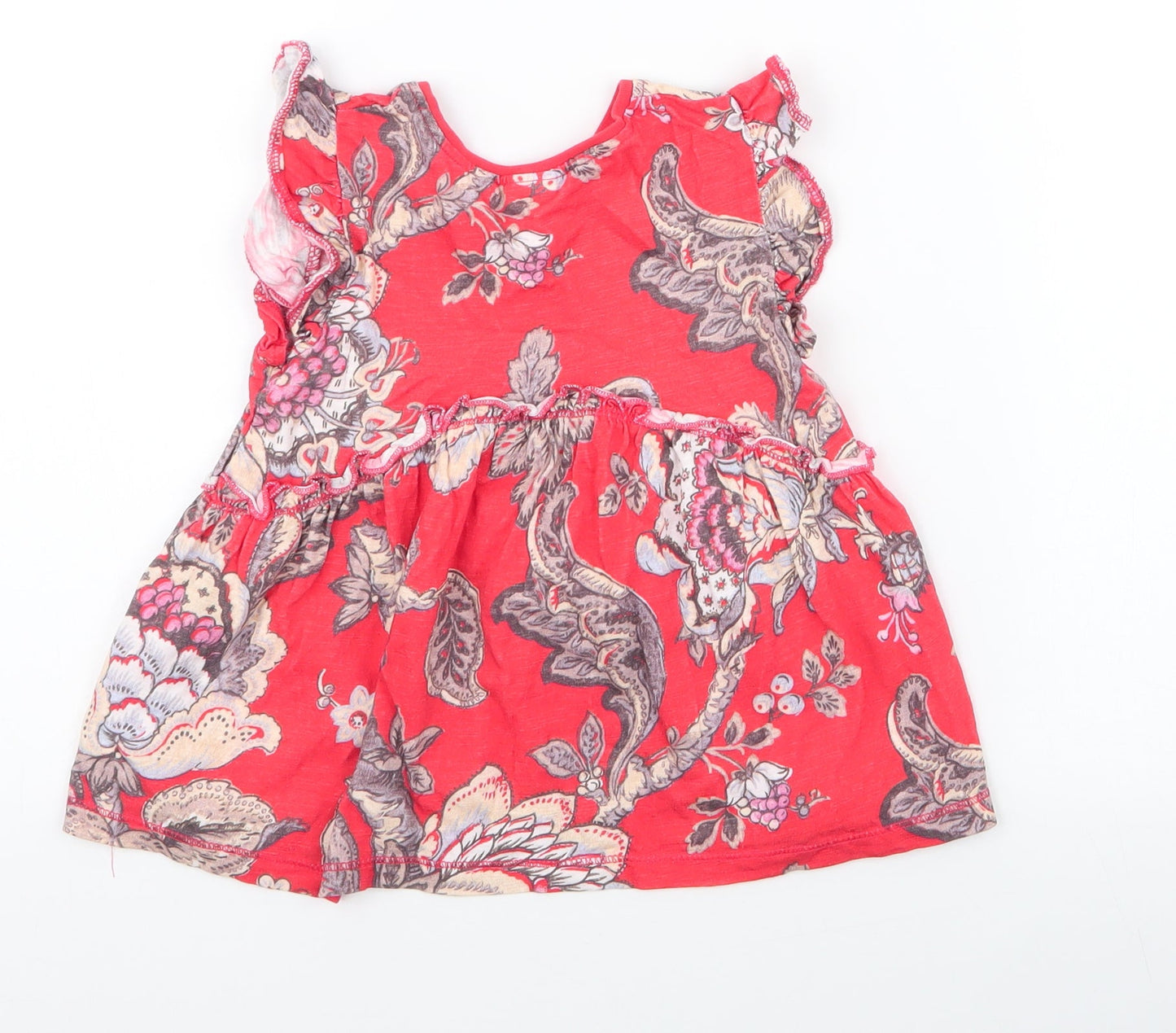 NEXT Girls Red Floral 100% Cotton Skater Dress  Size 3-4 Years  Round Neck Pullover