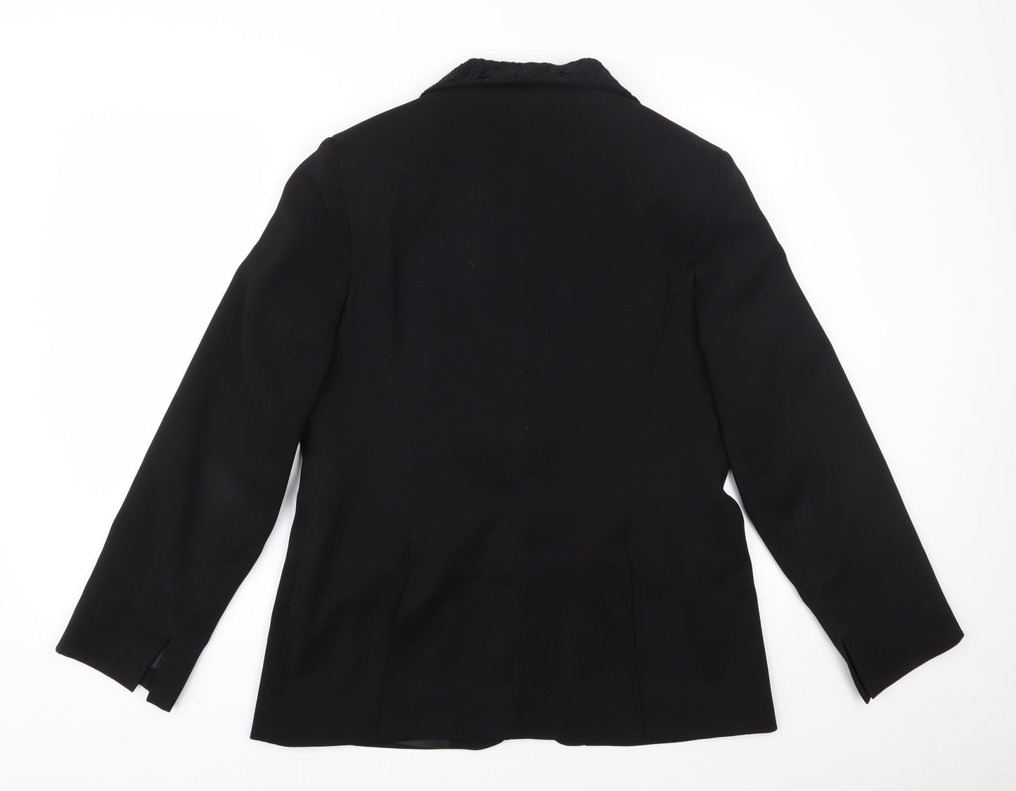 AMARANTO Womens Black  Polyester Jacket Suit Jacket Size 14   - Lace collar and pocket flaps