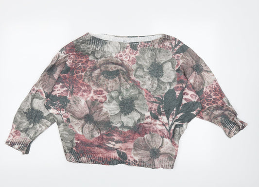 Nina Murati Womens Multicoloured Boat Neck Floral Acrylic Pullover Jumper Size XL
