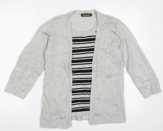 Alexara Womens Grey Crew Neck Striped Acrylic Pullover Jumper Size M