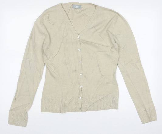 Wallis Womens Beige V-Neck  Viscose Cardigan Jumper Size 14