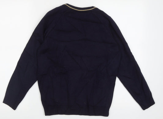Rowlinson Courtelle Mens Blue V-Neck  Acrylic Pullover Jumper Size S