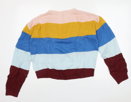 H&M Womens Multicoloured Crew Neck Striped Acrylic Pullover Jumper Size S