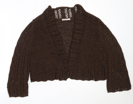 Papaya Womens Brown Round Neck  Acrylic Cardigan Jumper Size 14