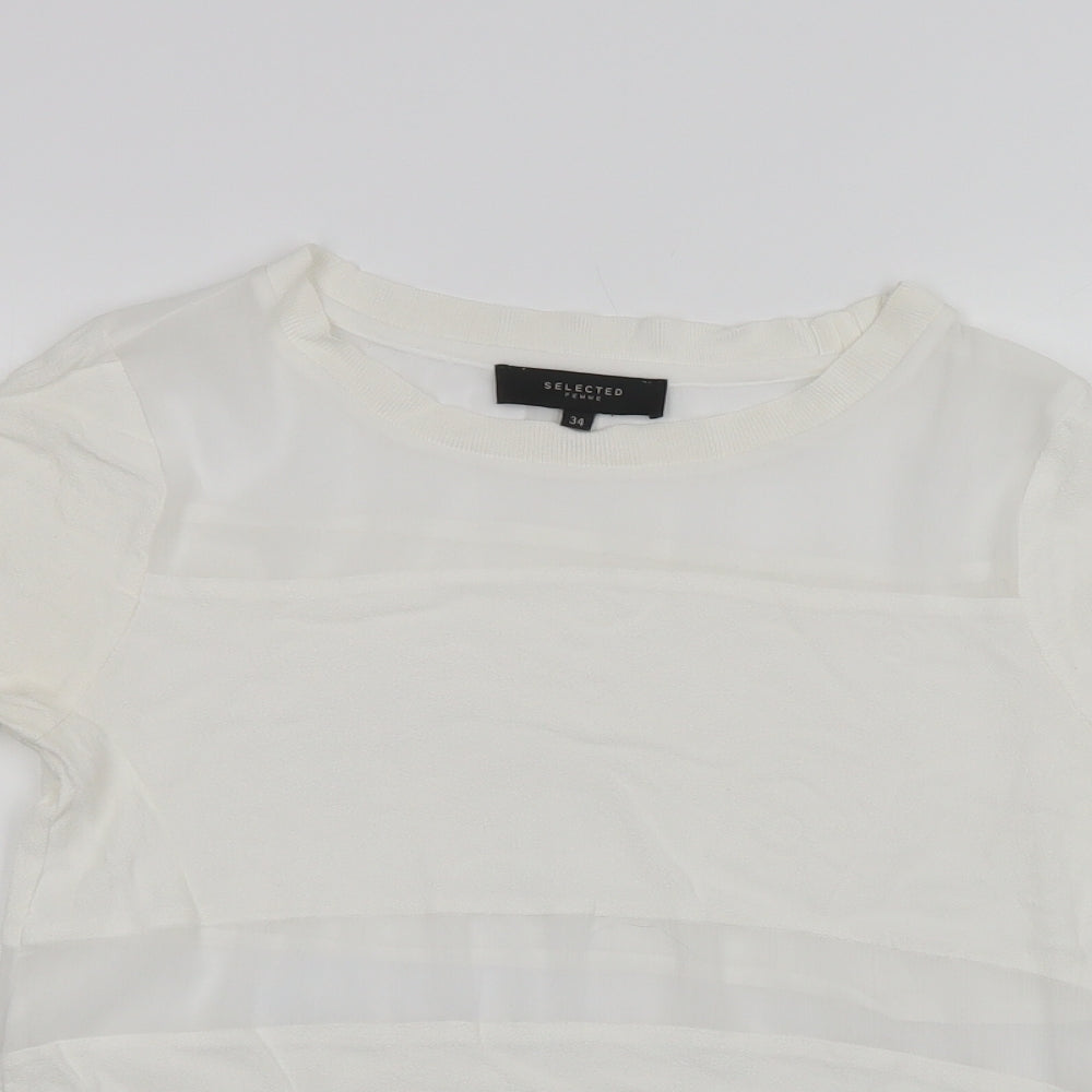 Selected Femme Womens White  Viscose Basic Blouse Size 6 Crew Neck
