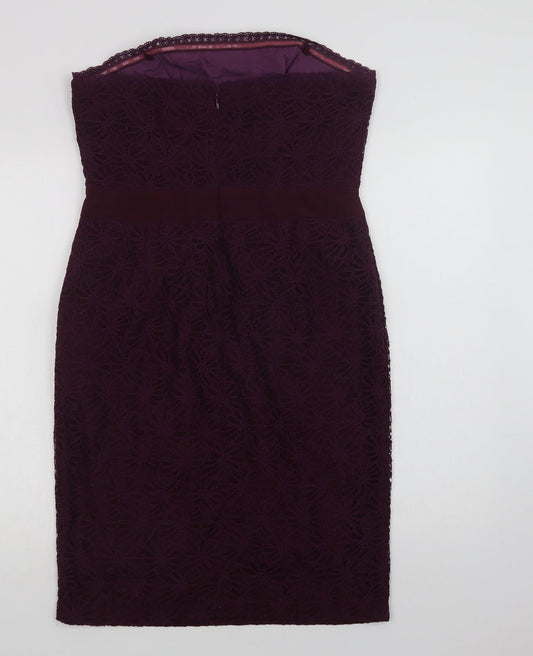 Fever London Womens Purple  Nylon Pencil Dress  Size 14  Off the Shoulder Zip - Lace Overlay