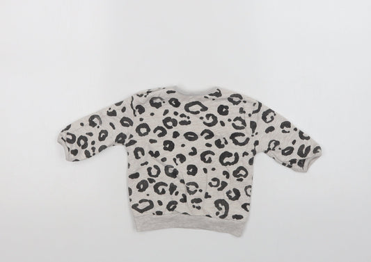 George Baby Grey Animal Print Cotton Pullover Jumper Size 3-6 Months  Snap