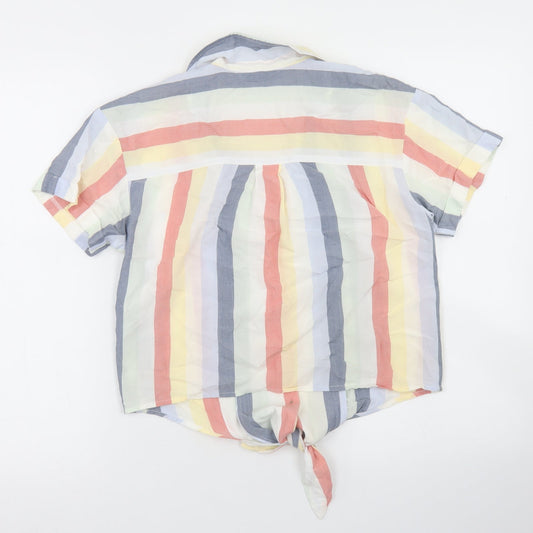 Hollister Womens Multicoloured Striped Viscose Cropped Button-Up Size XS Collared - Tie Front