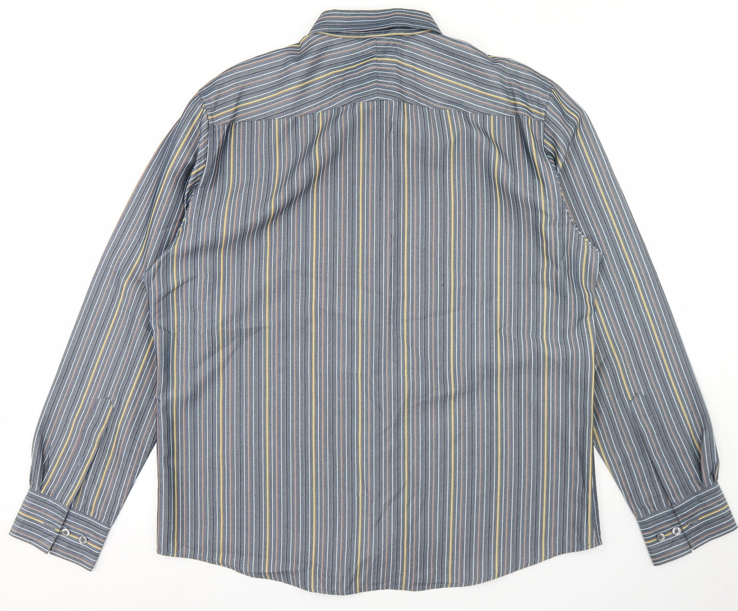 Marks and Spencer Mens Blue Striped Polyester  Button-Up Size L Collared Button