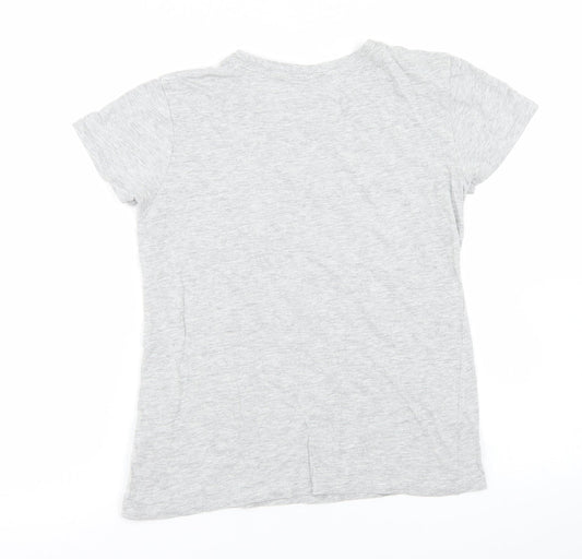Primark Girls Grey  Cotton Basic T-Shirt Size 2XS Crew Neck  - Slogan