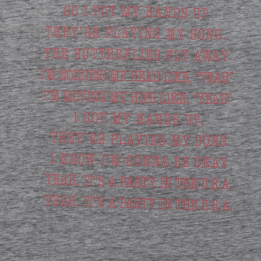 Lyric Culture Womens Grey  Cotton Basic T-Shirt Size L Round Neck - Party in the USA Miley Cyrus