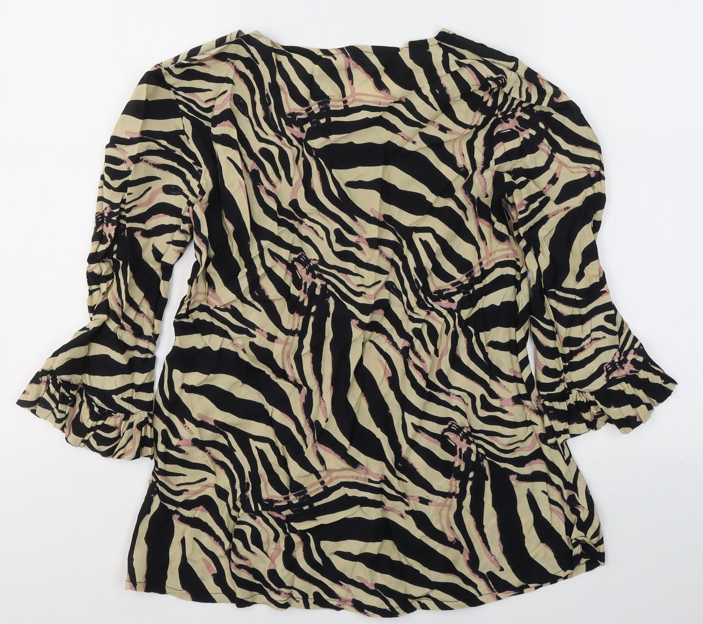 Masai Womens Beige Animal Print Viscose Basic Blouse Size XS Round Neck