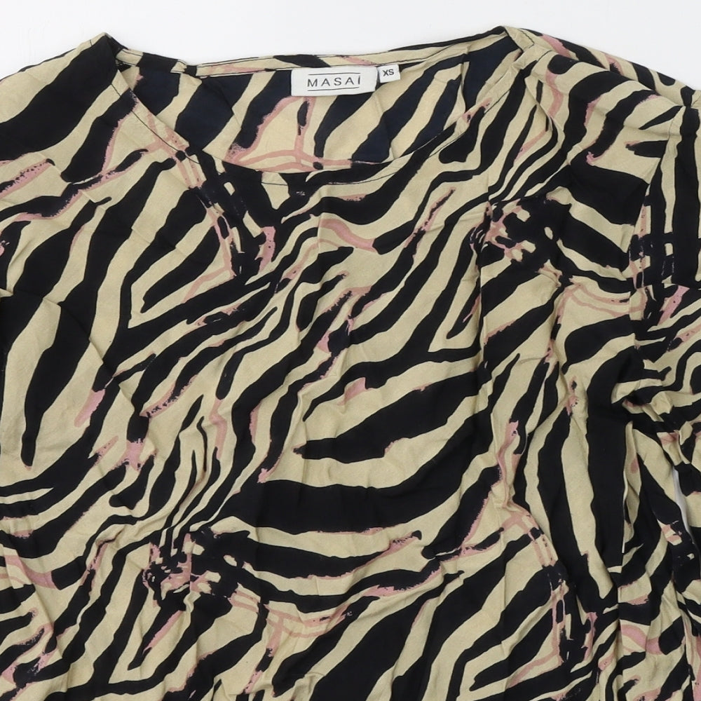 Masai Womens Beige Animal Print Viscose Basic Blouse Size XS Round Neck