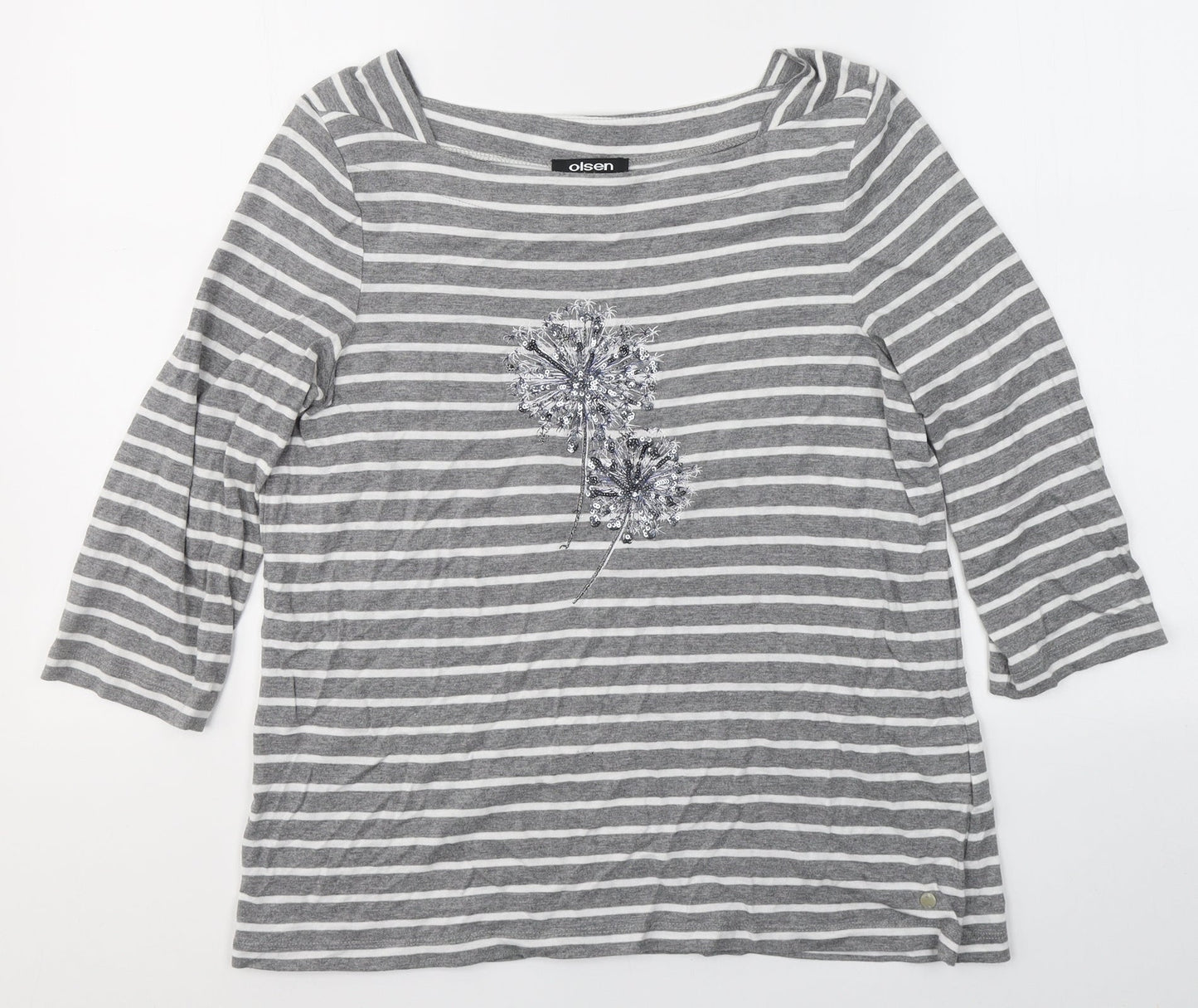 Olsen Womens Grey Round Neck Striped Polyester Pullover Jumper Size 12   - Dandelion