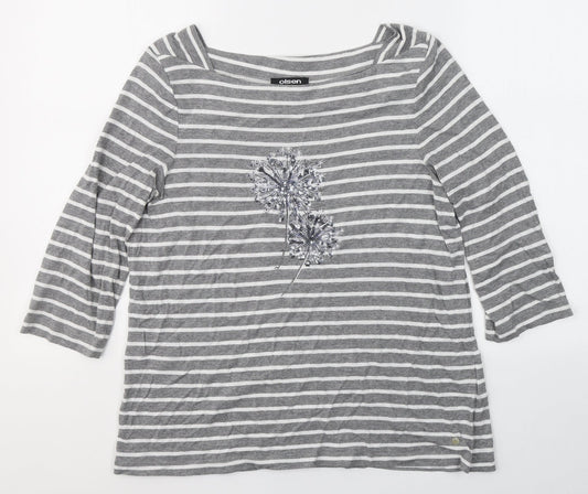 Olsen Womens Grey Round Neck Striped Polyester Pullover Jumper Size 12   - Dandelion
