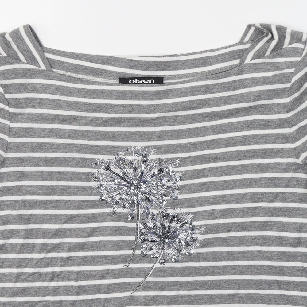 Olsen Womens Grey Round Neck Striped Polyester Pullover Jumper Size 12   - Dandelion