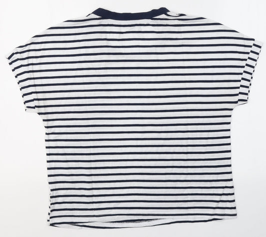 Oxxyzen Womens White Striped Polyester Basic T-Shirt Size M Round Neck