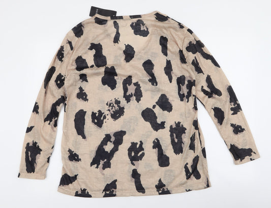 Sheilay Womens Brown Round Neck Animal Print Polyester Pullover Jumper Size L