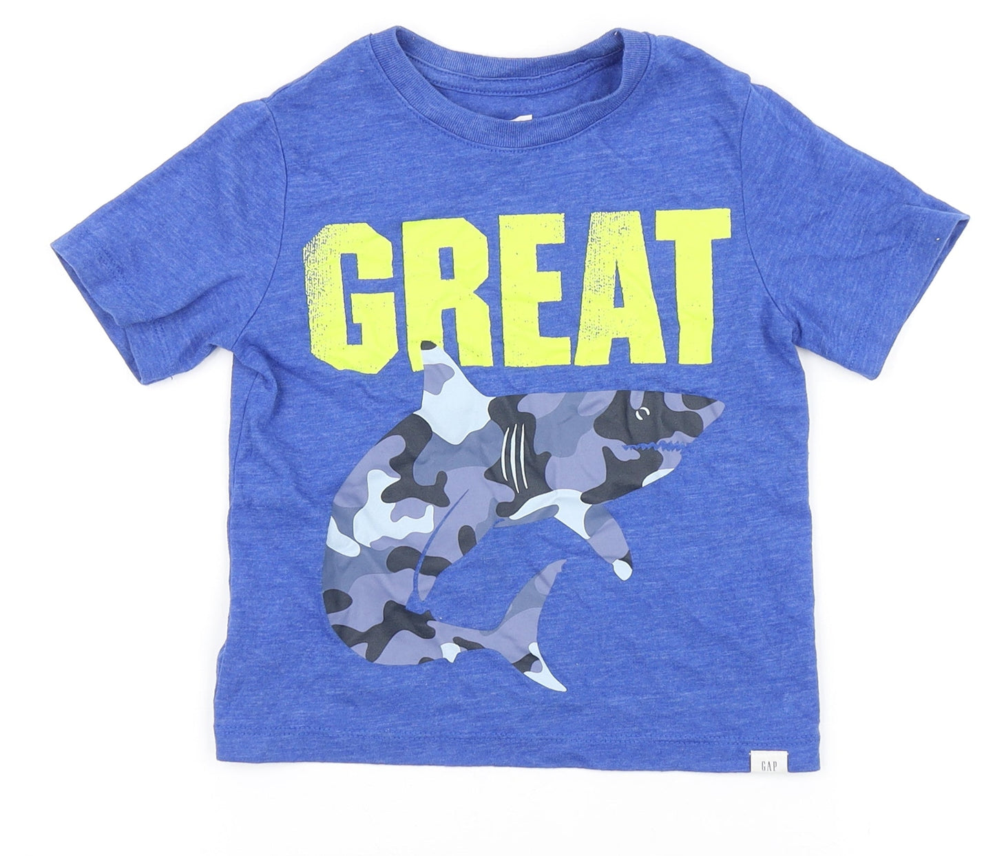 Gap Boys Blue  Polyester Basic T-Shirt Size 4 Years Round Neck  - Shark