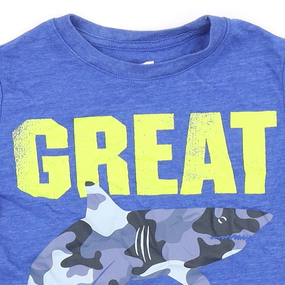 Gap Boys Blue  Polyester Basic T-Shirt Size 4 Years Round Neck  - Shark