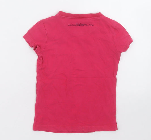 Nickelson Girls Pink  Cotton Basic T-Shirt Size 4 Years V-Neck Pullover