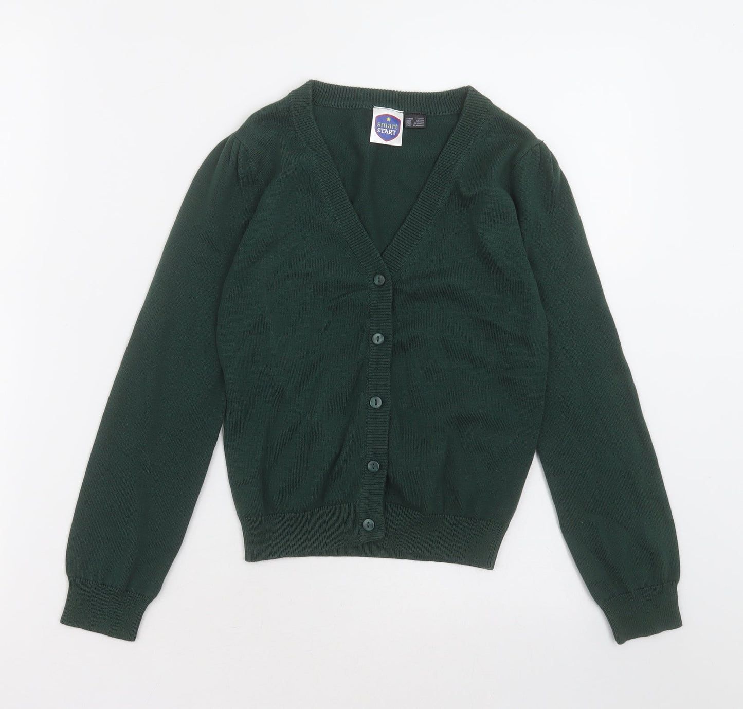 Smart Start Girls Green V-Neck  Cotton Cardigan Jumper Size 6-7 Years  Button - schoolwear