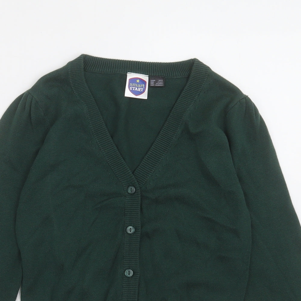 Smart Start Girls Green V-Neck  Cotton Cardigan Jumper Size 6-7 Years  Button - schoolwear
