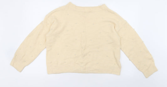 h7m Womens Ivory Crew Neck  Acrylic Pullover Jumper Size S   - Beads