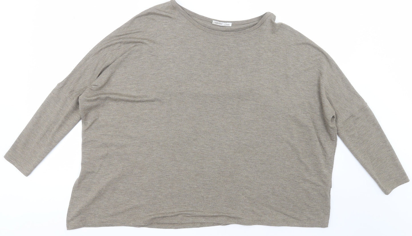 Zara Womens Green  Polyester Basic T-Shirt Size S Crew Neck
