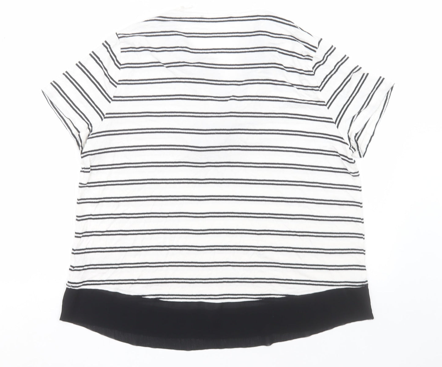 Marks and Spencer Womens White Striped Viscose Basic T-Shirt Size 14 V-Neck