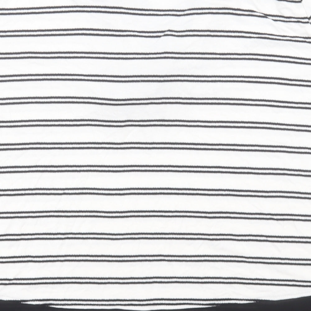 Marks and Spencer Womens White Striped Viscose Basic T-Shirt Size 14 V-Neck