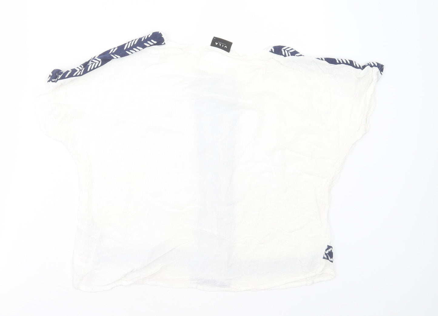 VILA Womens White Geometric Viscose Cropped T-Shirt Size M Crew Neck