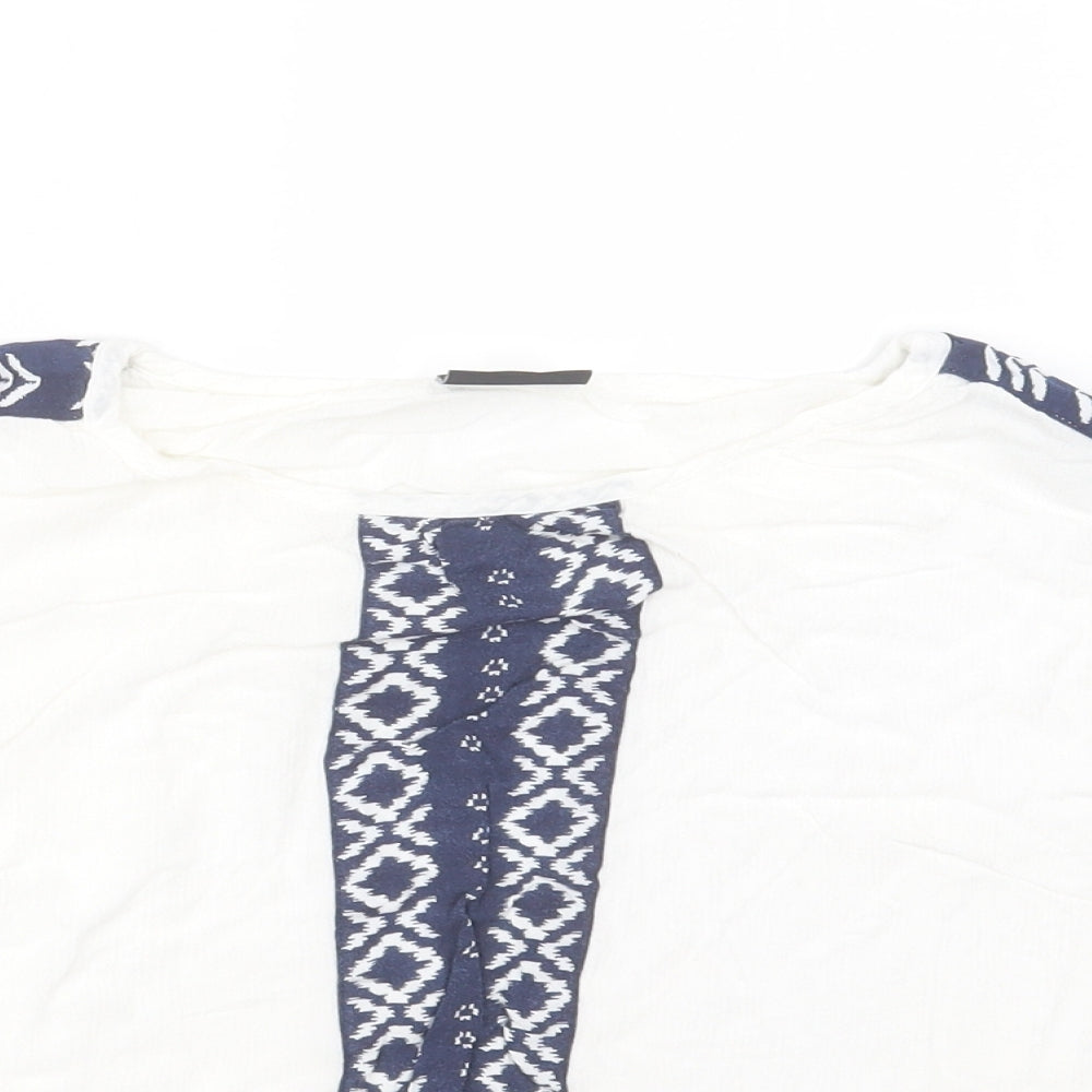 VILA Womens White Geometric Viscose Cropped T-Shirt Size M Crew Neck