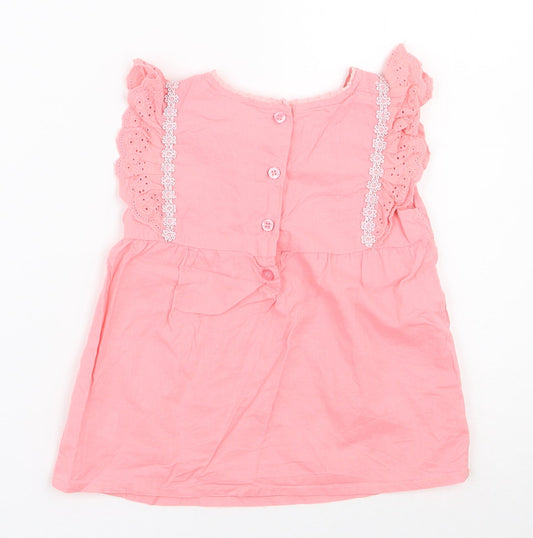 Matalan  Girls Pink  100% Cotton Basic Blouse Size 2-3 Years Round Neck Button