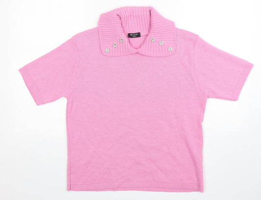 Ellie Louise Womens Pink Collared  Acrylic Pullover Jumper Size M