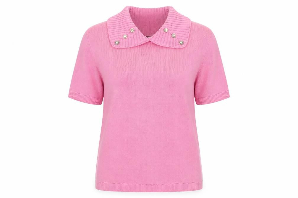 Ellie Louise Womens Pink Collared  Acrylic Pullover Jumper Size M