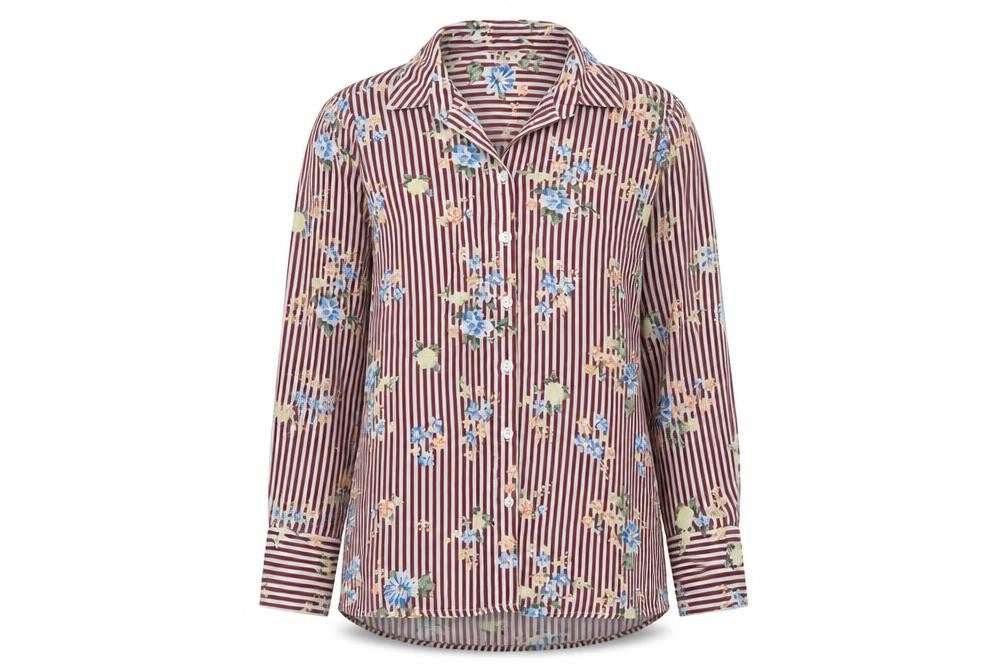New Look Womens Red Striped Polyester Basic Button-Up Size 8 Collared